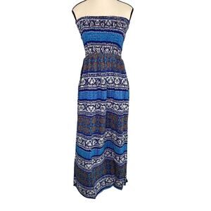 RAGA Blue Patterned Strapless Midi Dress